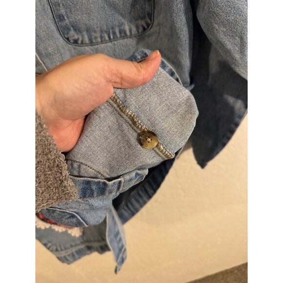 Blue Denim Jean Patchwork 90’s Floral Lace Jacket - Picture 8 of 10